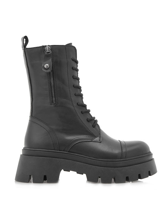 Leder Stiefeletten Damen Schwarz