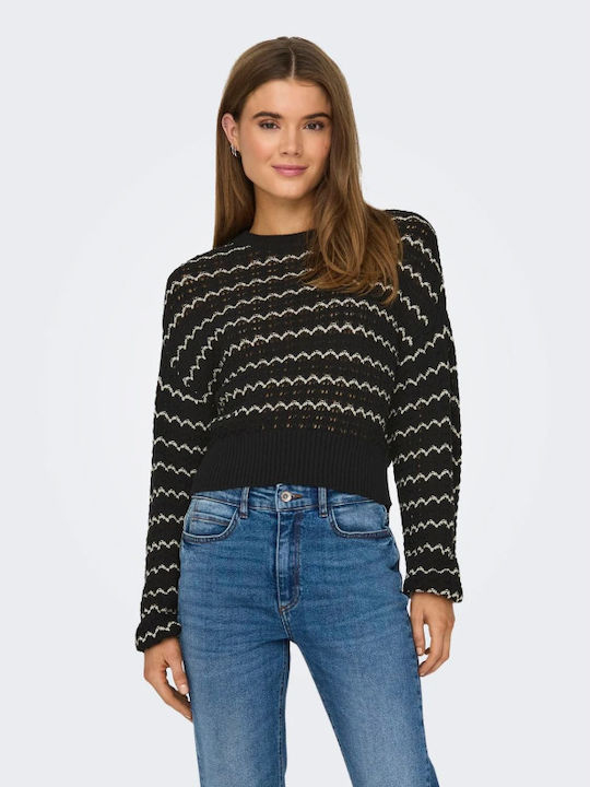 Only Women's Long Sleeve Crop Pullover Cotton Black