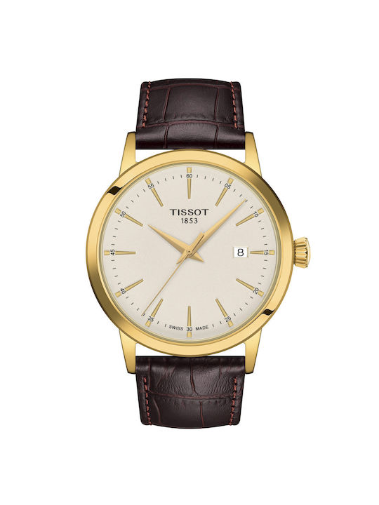 Tissot Watch Battery with Brown Leather Strap