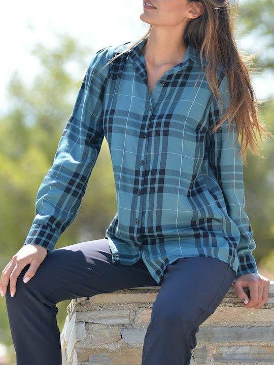 Esquivo Women's Checked Long Sleeve Shirt Blue