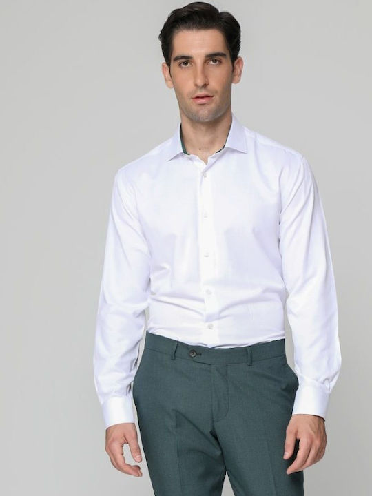 Long-sleeved Cotton Shirt White-green