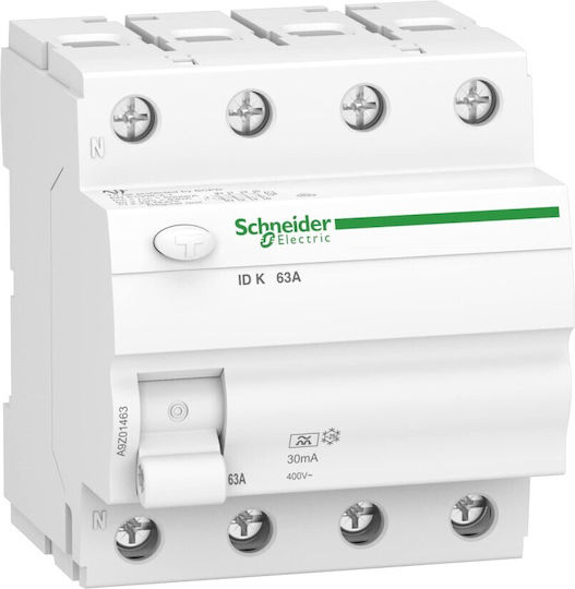 Schneider Electric Ac 30ma Acti 9 Ρελέ Ράγας Διαρροής 63A Τετραπολικό με Τάση 400V