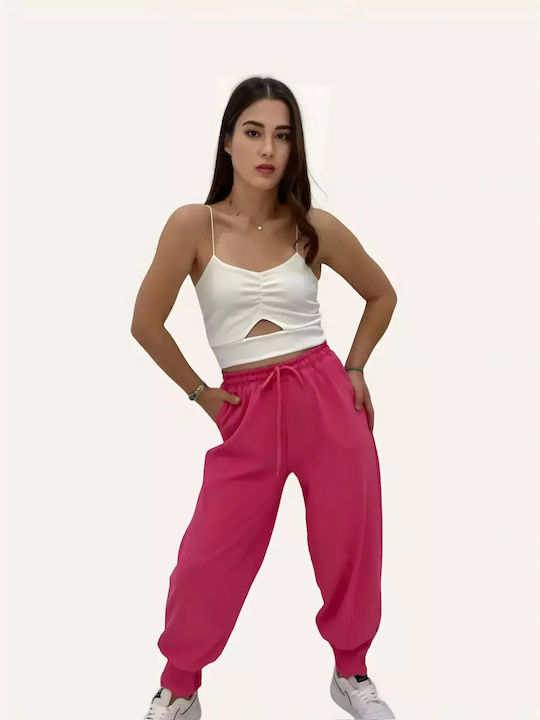 Chamakh Pantaloni de trening pentru femei cu cauciuc Fuchsia