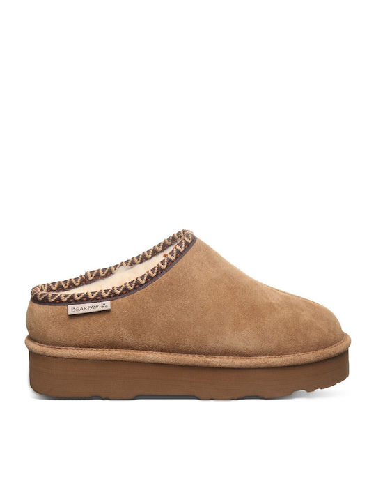 Bearpaw Δερμάτινες Παντόφλες Καφέ