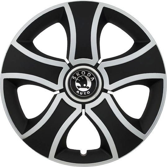 Jestic Car Hubcap Set with Skoda Emblem 15" 4pcs Silver