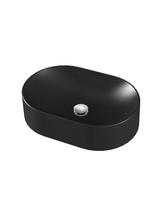 Turtl Επικαθήμενος Νιπτήρας Πορσελάνης 60x40cm Μαύρος