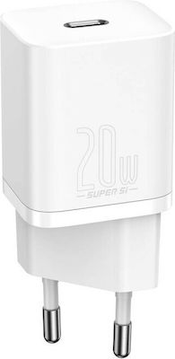 Baseus Φορτιστής Χωρίς Καλώδιο με Θύρα USB-C 20W Power Delivery Λευκός (Super Si)