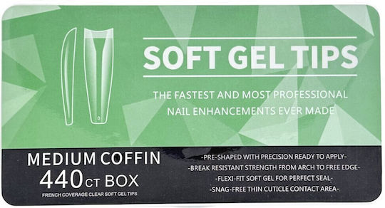 Medium Coffin Soft Gel Tips Νυχιών Διάφανα COSMO-12100