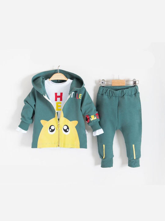 Trendy Shop Kids Sweatpants Set Green 3pcs