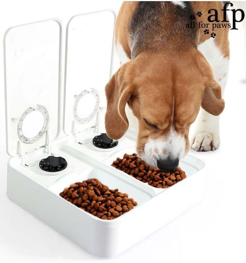 All For Paws Automatic Plastic Bowl Food for Dog & Cat 2x 300ml in White Color