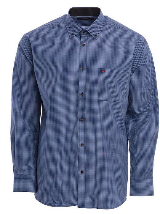 Rammazzoti Men's Shirt Long Sleeve Cotton Checked Blue