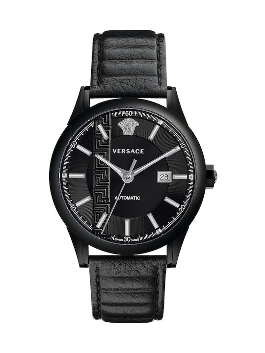 Versace Watch Automatic with Black Leather Strap