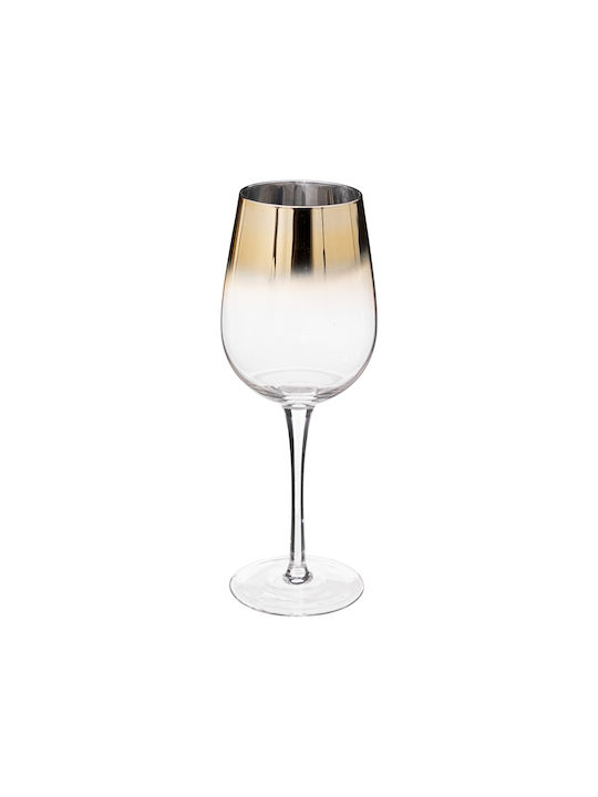 Secret de Gourmet Arya Set of Glasses for White Wine made of Glass Transparent-Gold Stemmed 380ml 6pcs