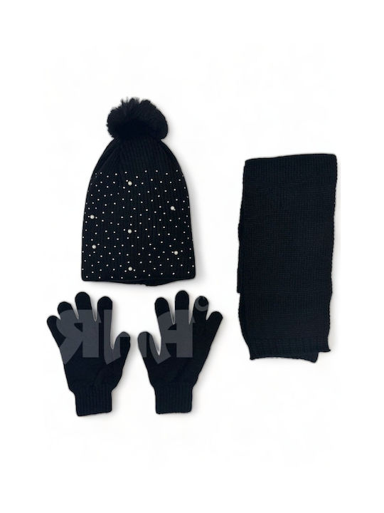 Kitti Σετ Παιδικό Σκουφάκι με Κασκόλ & Γάντια Πλεκτό Μαύρο