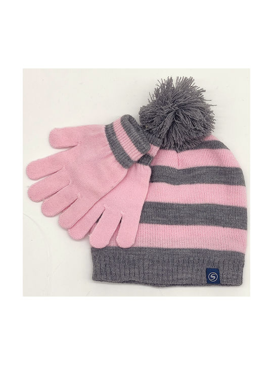 Gift-Me Kids Beanie Set with Gloves Knitted Pink