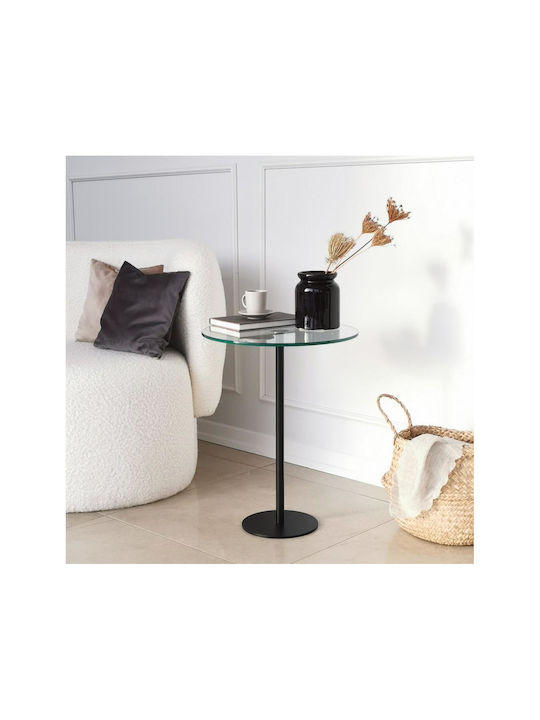 Social Round Glass Side Table Black L40xW40xH50cm