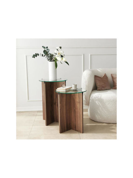 Round Side Table Lily Glass Brown/transparent 2pcs L40xW40xH60cm