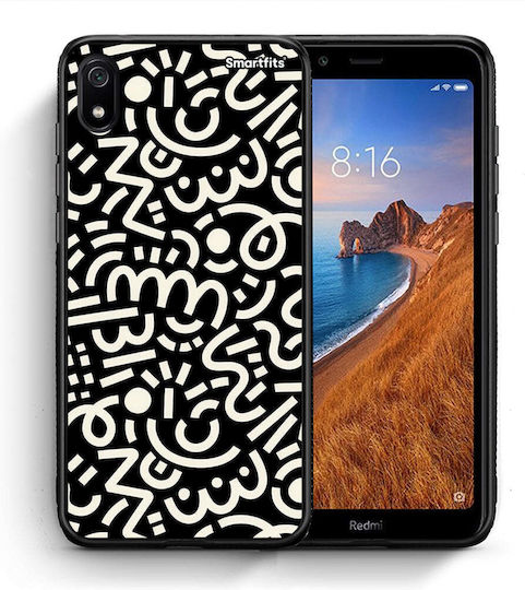 Smartfits Doodle Art Umschlag Rückseite Schwarz (Redmi 7A)