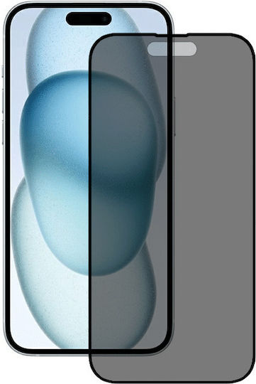 Nuon Privacy Full Face Tempered Glass Μαύρο (iPhone 15)