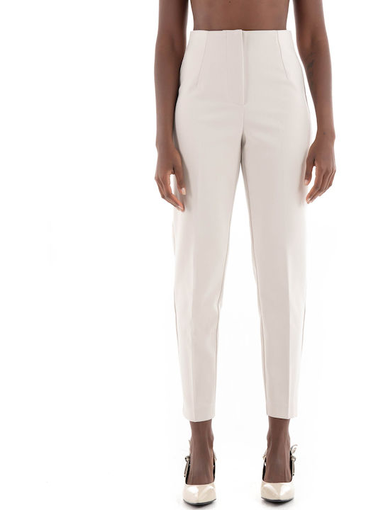 Women's High-waisted Fabric Trousers Tapered Line Beige