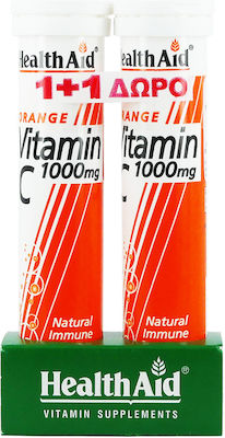 Health Aid Vitamin C 1000mg 2x Βιταμίνη για το Ανοσοποιητικό 1000mg Πορτοκάλι 40 αναβράζοντα δισκία