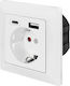 LogiLink Priză Electrică Mortice Simplă cu 2 Porturi USB Albă