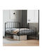 Κρεβάτι Ημίδιπλο Μεταλλικό Μαύρο με Τάβλες για Στρώμα 110x200cm