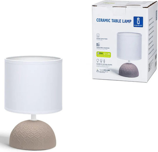 Aigostar Ceramic Table Lamp for Socket E14 with White Shade and Beige Base