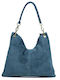 Leder Damentasche Schultertasche Petrol Blau