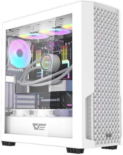 Darkflash DF2100 Gaming Midi Tower Κουτί Υπολογιστή με Πλαϊνό Παράθυρο και RGB Φωτισμό Λευκό