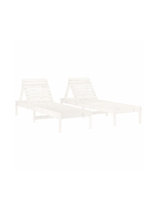 Deckchair Double Wooden White 2pcs 199.5x60x74cm.