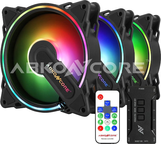 ABKONCORE ABKO-FAN-HURRICANE-3IN1-SYNC Ventilator Pentru Carcasă 120mm (1200rpm) cu Iluminare RGB și Conexiune 4-Pin PWM