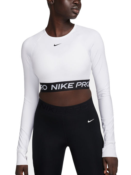 Nike Γυναικείο Αθλητικό Crop Top Μακρυμάνικο Dri-Fit Λευκό