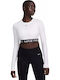 Pro Damen Sport Crop Top Langärmelig Schnell Trocknend Weiß