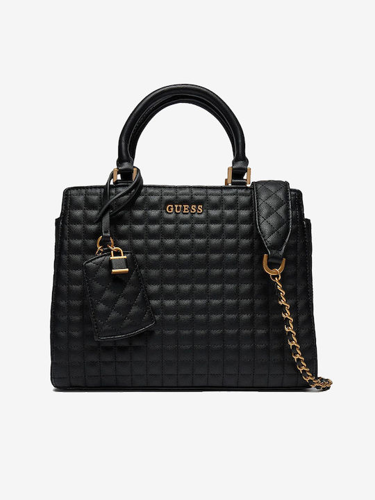 Guess Luxury Satchel Din piele Geantă de damă De mână Neagră