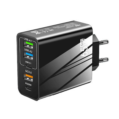 Charger Without Cable with 3 USB-A Ports and 2 USB-C Ports 65W Blacks (65W)