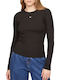 Essential Damen Bluse Baumwolle Langärmelig Black