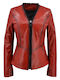 Women's Short Lifestyle Leather Jacket for Winter Red