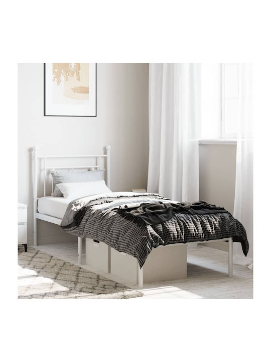 Κρεβάτι King Size Μεταλλικό Λευκό με Τάβλες για Στρώμα 200x200cm