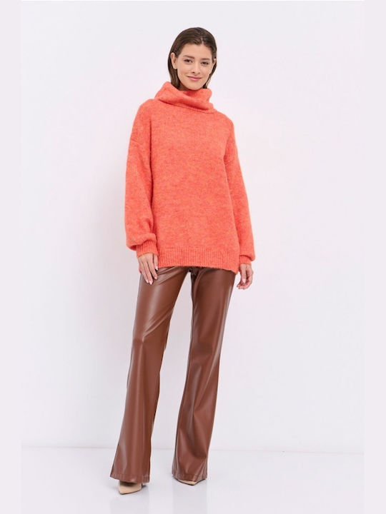 Matis Fashion Γυναικείο Μακρυμάνικο Crop Πουλόβερ Μάλλινο Πορτοκαλί
