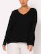 Women's Long Sleeve Sweater with V Neckline Black