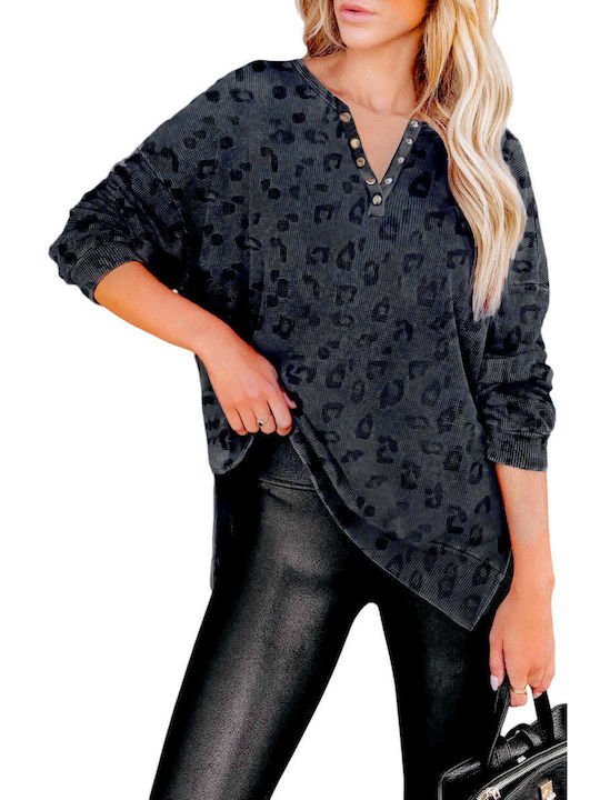 Amely Women's Blouse with 3/4 Sleeve Animal Print Charcoal