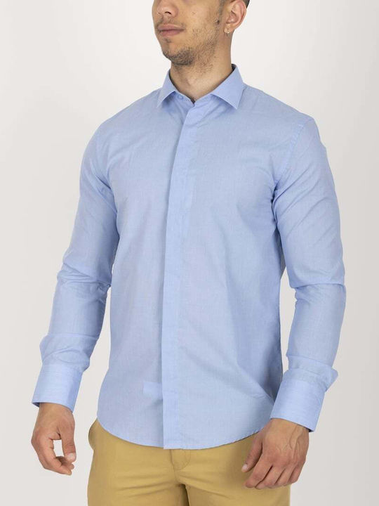Vittorio Artist Long-sleeved Cotton Shirt D. Blue
