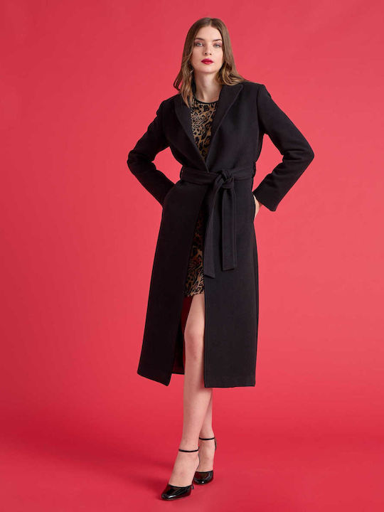 Women's black Coat with Buttons