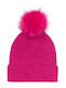 Pom Pom Beanie Unisex Beanie Knitted in Fuchsia color