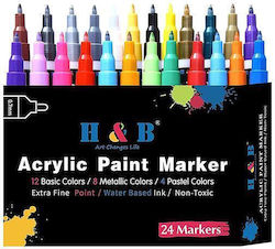 Next Σετ Μαρκαδόροι Ακρυλικών Χρωμάτων 24 Τεμαχίων Drawing Marker Thin Red