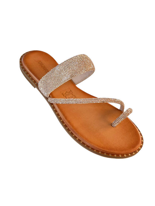 Gkavogiannis Sandals Handmade Leather Women's Sandals with Strass Gold