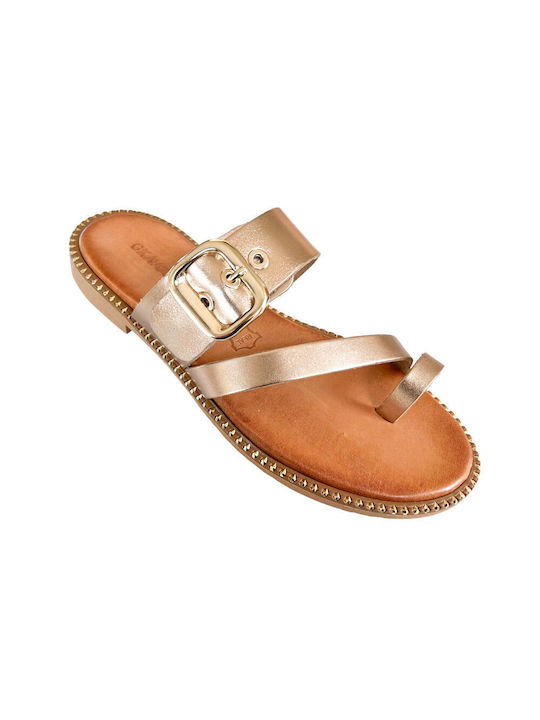 Gkavogiannis Sandals Δερμάτινα Γυναικεία Σανδάλια σε Χρυσό Χρώμα