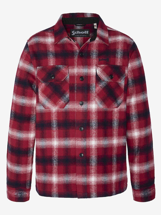 Schott Men's Shirt Long-sleeved Cotton Red