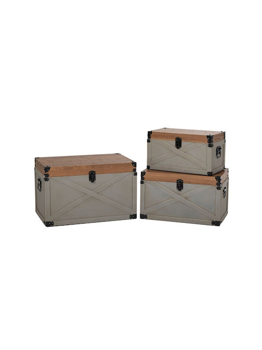 Iliadis Wooden Decorative Trunks Set Brown 3pcs